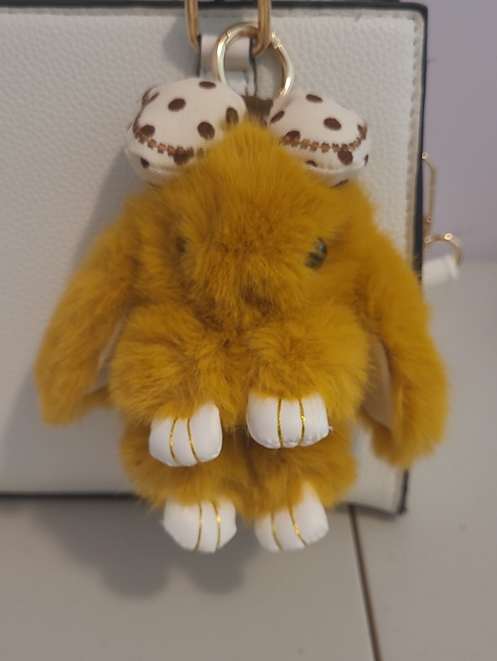 Plush Small Pet Toy Keychain - Mustard Yellow Faux Fur